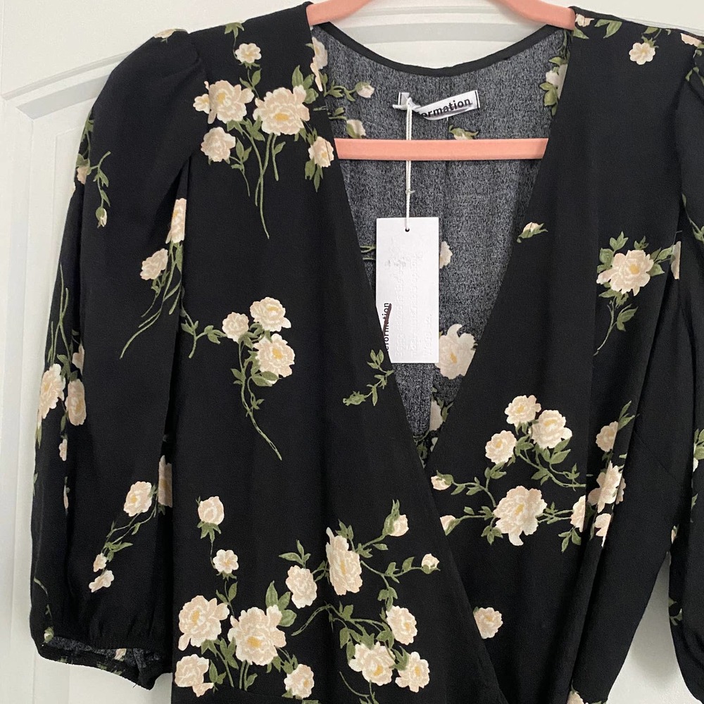 Reformation Maria Black Floral Wrap Dress (Size M) - Picture 6 of 8